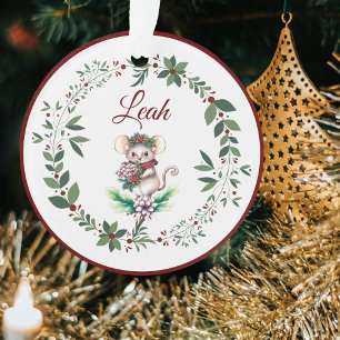 Ornamento Nome Burgundy - Árvore de Natal do Rato Cute
