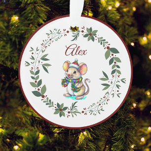 Ornamento Nome Burgundy - Árvore de Natal do Rato Cute