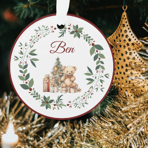 Ornamento Nome Burgundy Ursinho Árvore de Natal