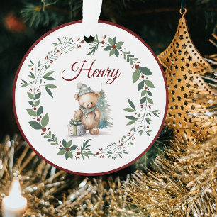 Ornamento Nome Burgundy Ursinho Árvore de Natal