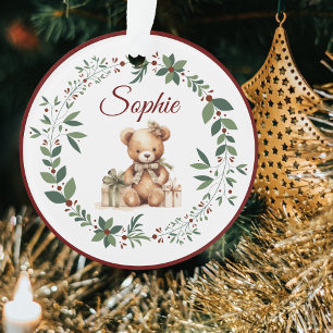 Ornamento Nome Burgundy Ursinho Árvore de Natal