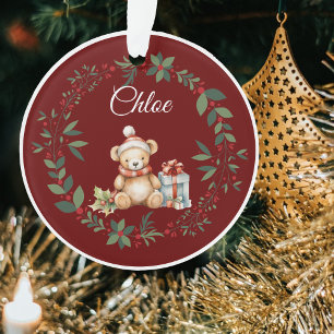 Ornamento Nome Burgundy Ursinho Árvore de Natal