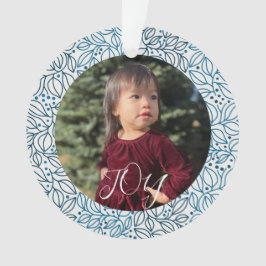 Ornamento Nome de Foto Personalizada de Natal Elegante Azul