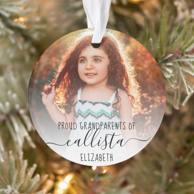 Ornamento Nome de Foto Simples e Orgulhoso de Avós (Árvore)