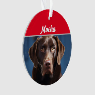 Ornamento Nome do cão Chocolate Labrador Cão Foto de Natal