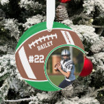 Ornamento Nome do jogador de futebol Número de foto<br><div class="desc">Este design apresenta um fundo de futebol com espaço para um nome, número e fotografia. Clique no botão personalizar para obter mais flexibilidade no ajuste do texto! No nosso compro, estão disponíveis variantes desta design, bem como produtos de coordenação, zazzle.com/store/doodlelulu. Entre em contato conosco se precisar deste design aplicado a...</div>