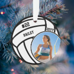 Ornamento Nome do jogador de vôlei Número de foto<br><div class="desc">Este design apresenta um fundo de vôlei com espaço para nome, número e foto. Clique no botão personalizar para obter mais flexibilidade no ajuste do texto! No nosso compro, estão disponíveis variantes desta design, bem como produtos de coordenação, zazzle.com/store/doodlelulu. Entre em contato conosco se precisar deste design aplicado a um...</div>