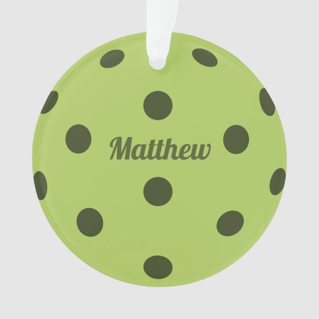 Ornamento Nome do Monograma do Jogador de Pickleball Verde (Frente)