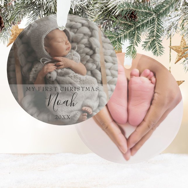 Ornamento Nome do Script das Minhas Primeiras Fotos de Natal (My First Christmas Baby Photos Script Name Ornament)