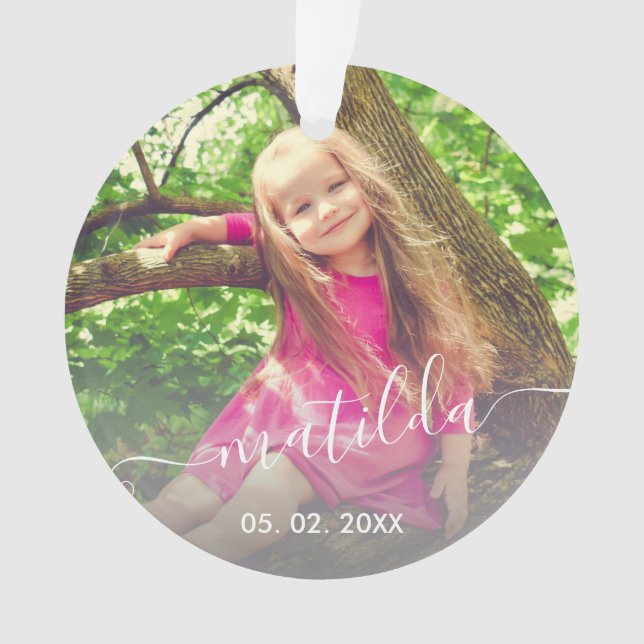 Ornamento Nome e foto da garota personalizada e elegante (Frente)