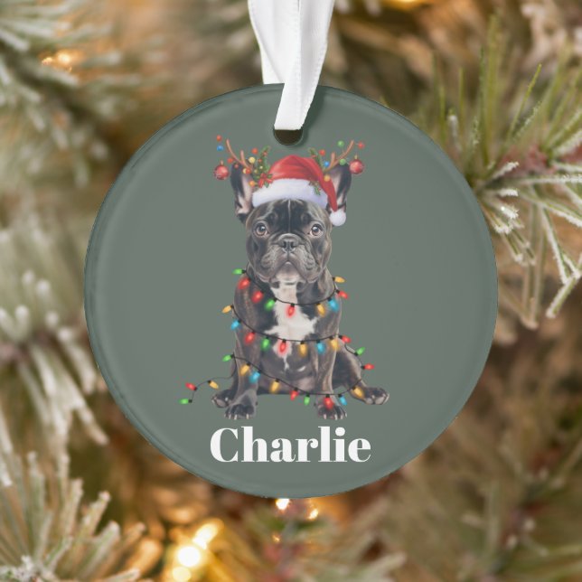 Ornamento Nome Personalizado Cão-Bulldog Francês de Natal (Árvore)