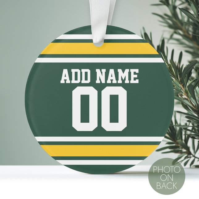Ornamento Nome Personalizado de Jersey de Futebol da Equipe  (Personalized Photo Ornament with a Sports Jersey Design)