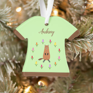 Ornamento Nome Personalizado do Groundhog de Cuta e Flores d