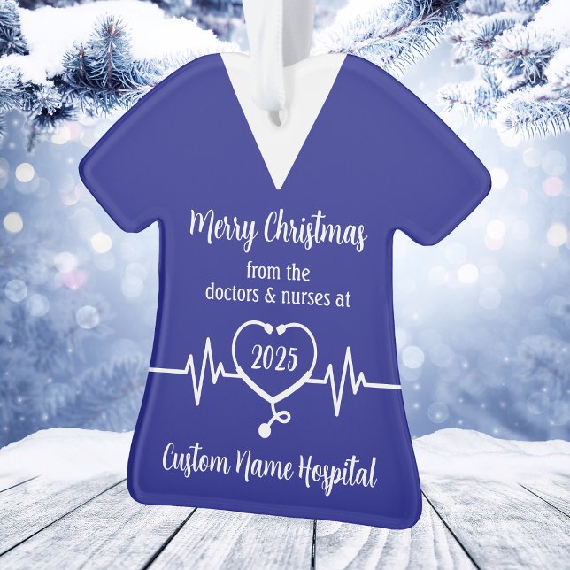 Ornamento Nome personalizado do hospital Feliz Natal (Personalized Hospital Name Merry Christmas Ornament
)