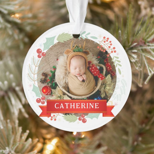 Ornamento Nome Personalizado do Primeiro Natal do Bebê (Árvore)