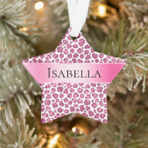 Ornamento Nome Personalizado Glitzy Leopard Rosa Girassol