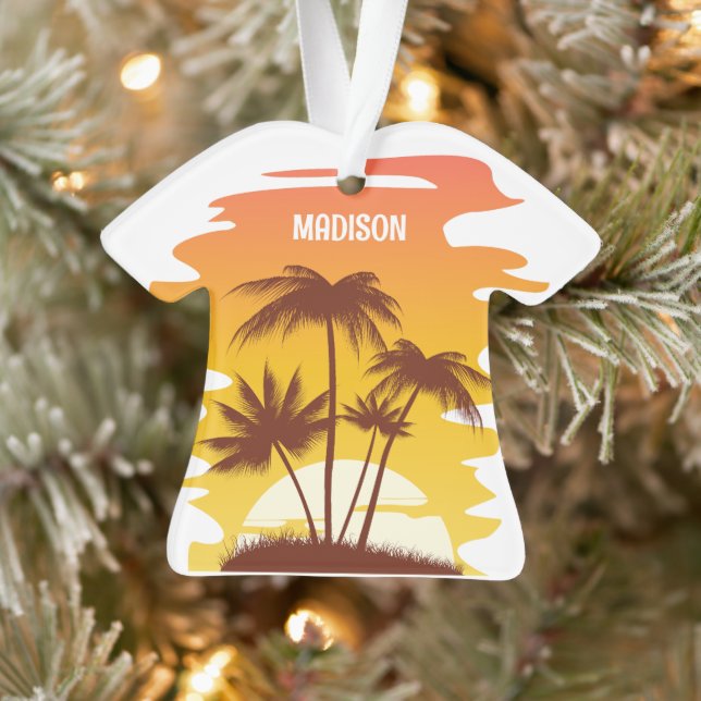 Ornamento Nome Personalizado Ilha Tropical Sunset (Árvore)