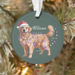 Ornamento Nome Personalizado Natal Cachorro Retriever Dourad