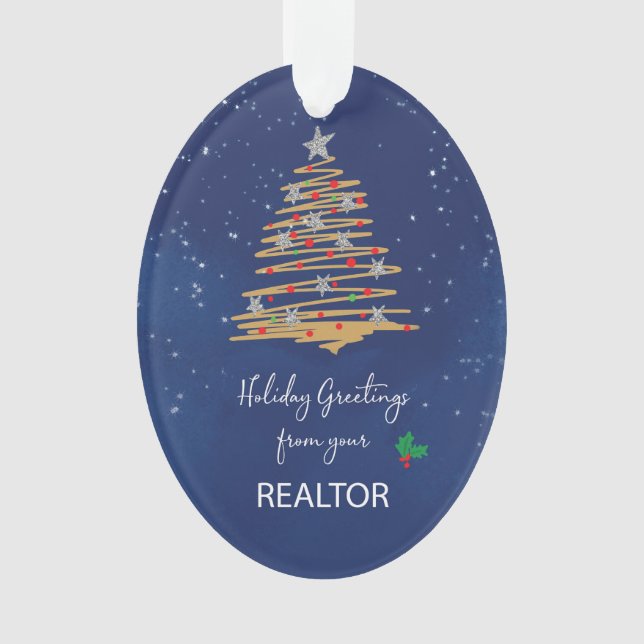 Ornamento Nome Personalizável da Árvore Natal do Realtor (Frente)