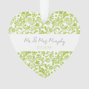 Ornamento NOMES DE Casamento de Cor de Água Verde DATA Docen