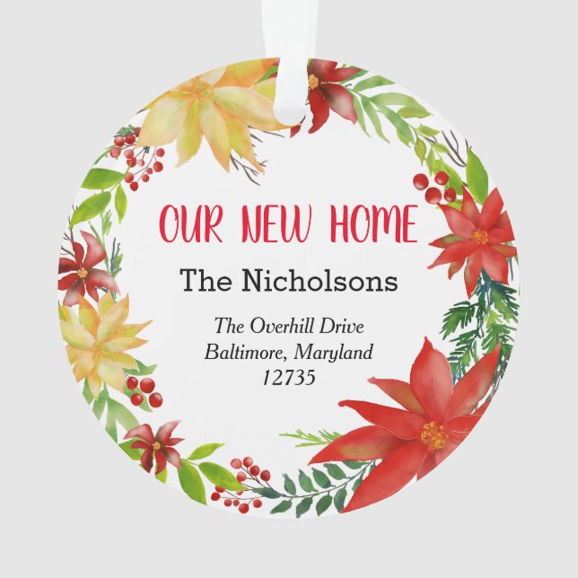 Ornamento Nossa Nova Casa De Poinsettia Floral (Verso)