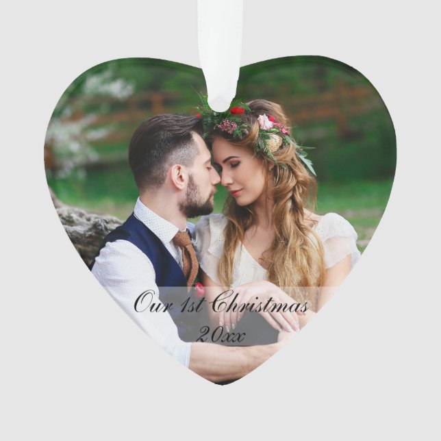 Ornamento Nossa Primeira Foto de Casamento no Natal (Frente)