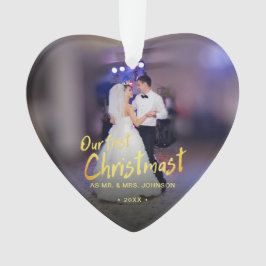 Ornamento Nossa Primeira Foto de Natal de Casamento