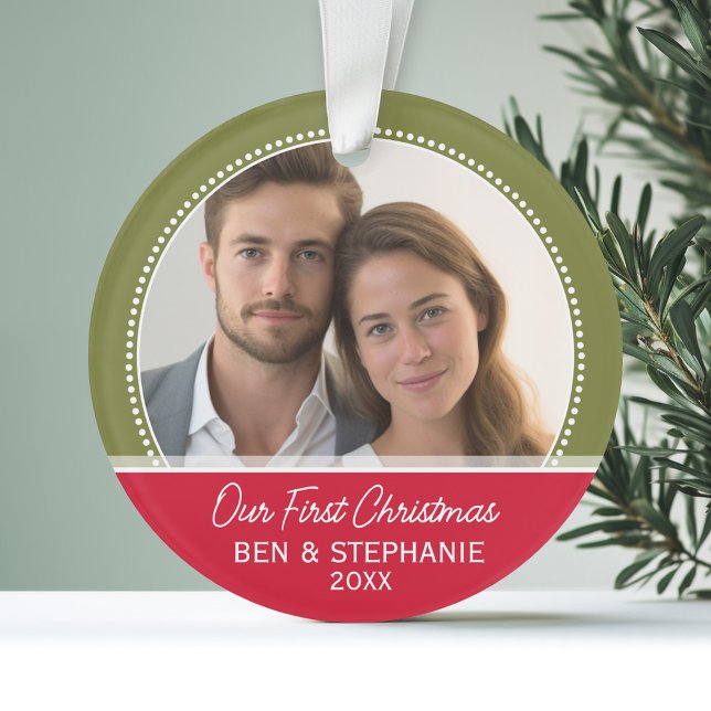 Ornamento Nossa Primeira Foto De Natal - Dupla Face (Personalized Wedding Anniversary Photo Ornament)
