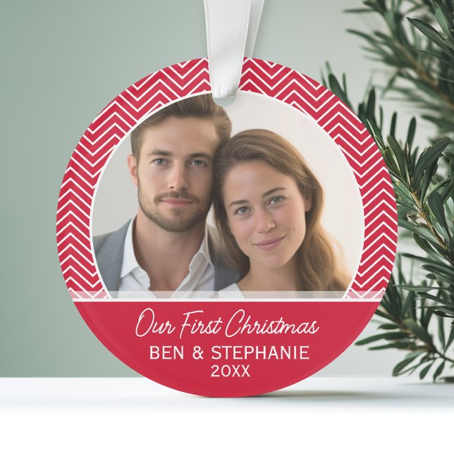 Ornamento Nossa Primeira Foto De Natal - Dupla Face (Personalized First Christmas Photo Ornament)