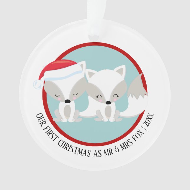Ornamento Nossa Primeira Fox Personalizada do Ártico de Nata (Frente)
