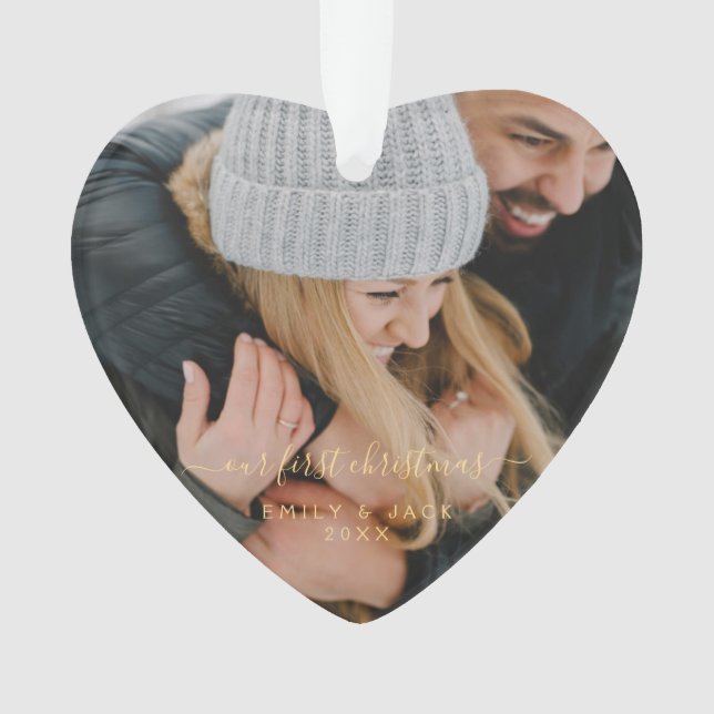 Ornamento Nossa Primeira Mão De Natal Letrou Foto (Frente)