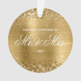 Ornamento Nossa Primeira Natal Brilhante com Folha de Ouro