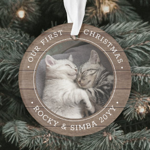 Ornamento Nossa rua de Natal 2 Pets Foto Rustic Faux Wood