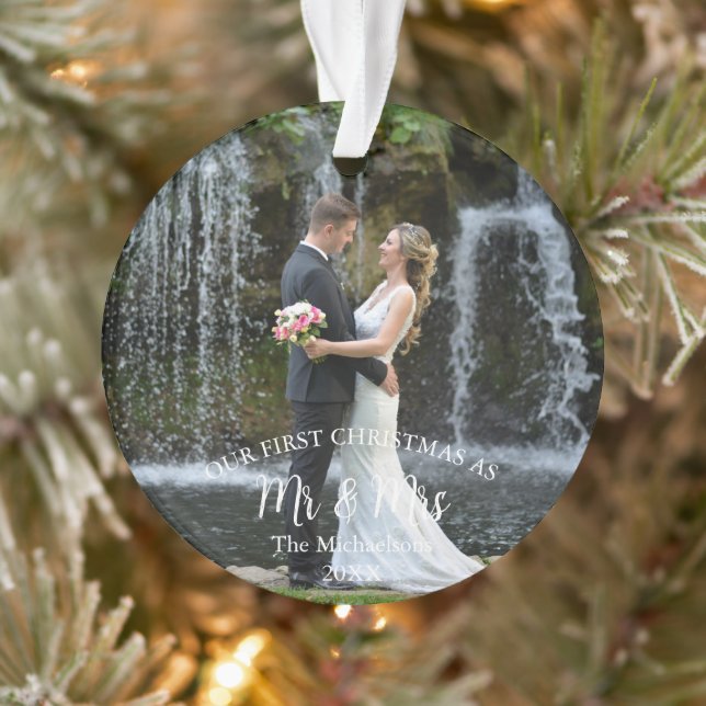 Ornamento Nosso Natal de 1rua como Sr. e Sra. Wedding Photo (Árvore)