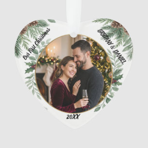 Ornamento Nosso Primeiro Natal Adorno de Coração com Foto de