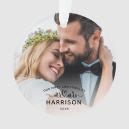 Ornamento Nosso Primeiro Natal Caligrafia Sr. e Sra. Fotos