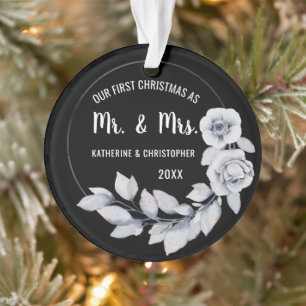 Ornamento Nosso Primeiro Natal Casado   Rosa de prata