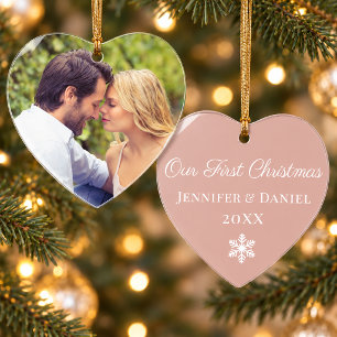 Ornamento Nosso Primeiro Natal Casal Foto Rosa Dourado Elega
