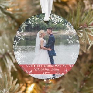 Ornamento Nosso Primeiro Natal Casou Com O Sr. & Sra. Snowfl