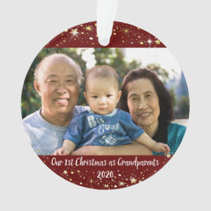 Ornamento Nosso Primeiro Natal como Avós 2 Estrelas de Foto