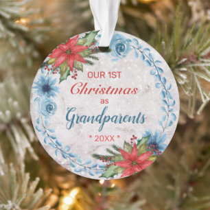 Ornamento Nosso Primeiro Natal como Avós Blue Wreath