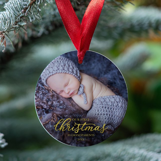 Ornamento Nosso Primeiro Natal Como Avós Folha de Ouro (Criador carregado)