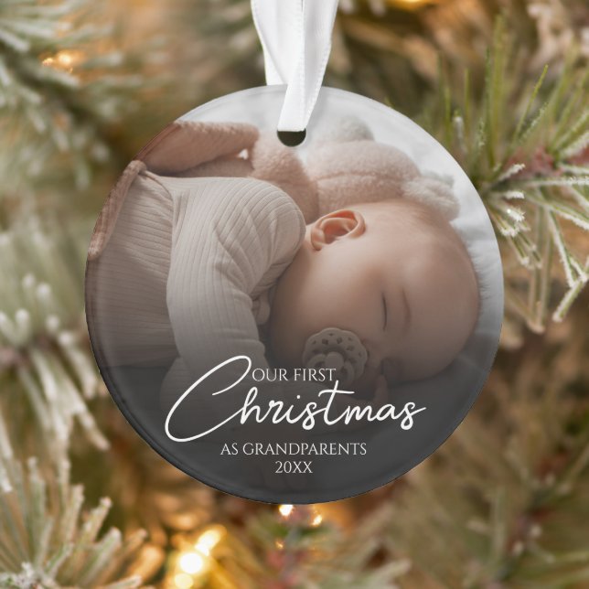 Ornamento Nosso Primeiro Natal Como Avós Foto Elegante (Árvore)
