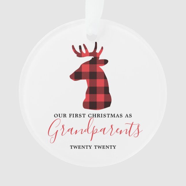 Ornamento Nosso Primeiro Natal como Avós Foto Xadrez (Frente)