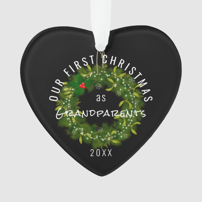 Ornamento Nosso Primeiro Natal como Avós Modernos Personaliz (Frente)