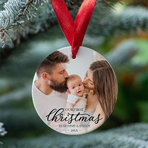 Ornamento Nosso Primeiro Natal como Mãe e Pai Foto de Bebê