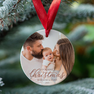 Ornamento Nosso Primeiro Natal como Mamãe e Papai Rose Gold
