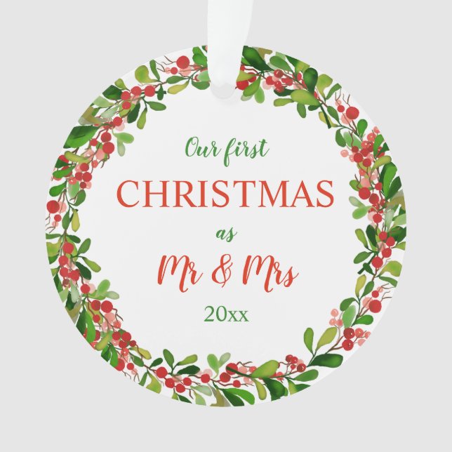 Ornamento Nosso primeiro Natal como o Sr. & a Sra. foto da (Frente)
