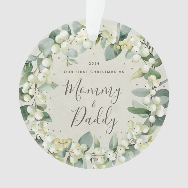 Ornamento Nosso Primeiro Natal como Pais Foto Elegante (Frente)