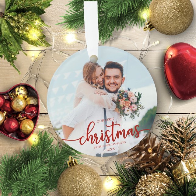 Ornamento Nosso Primeiro Natal Como Senhor e Senhora Simples (Criador carregado)
